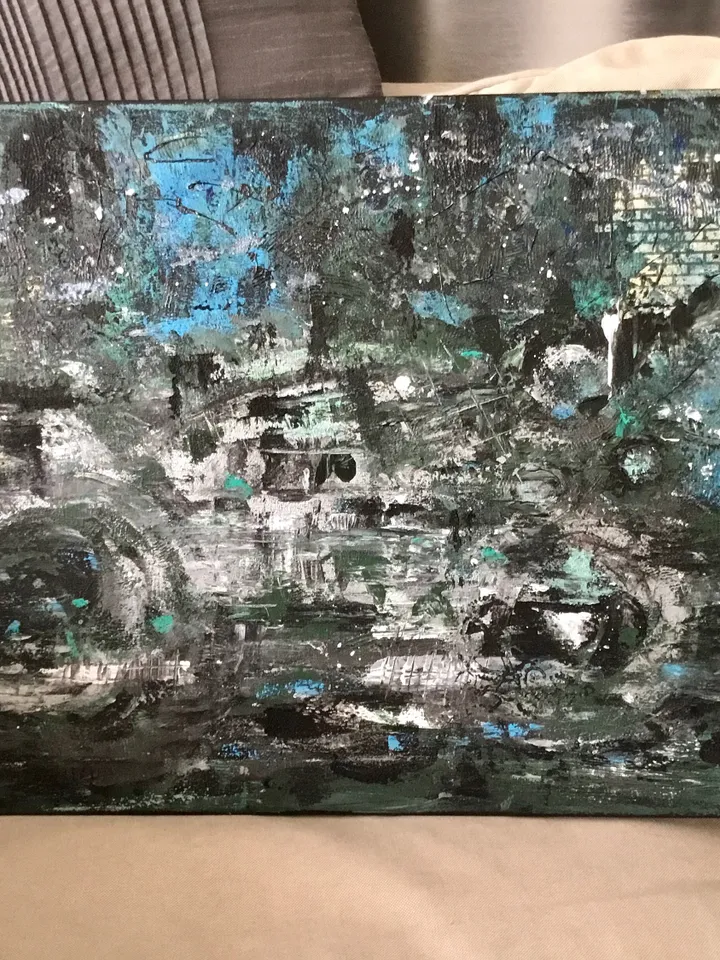 Abstract car painting,acrylic mix media painting,stretched canvas,textured background.