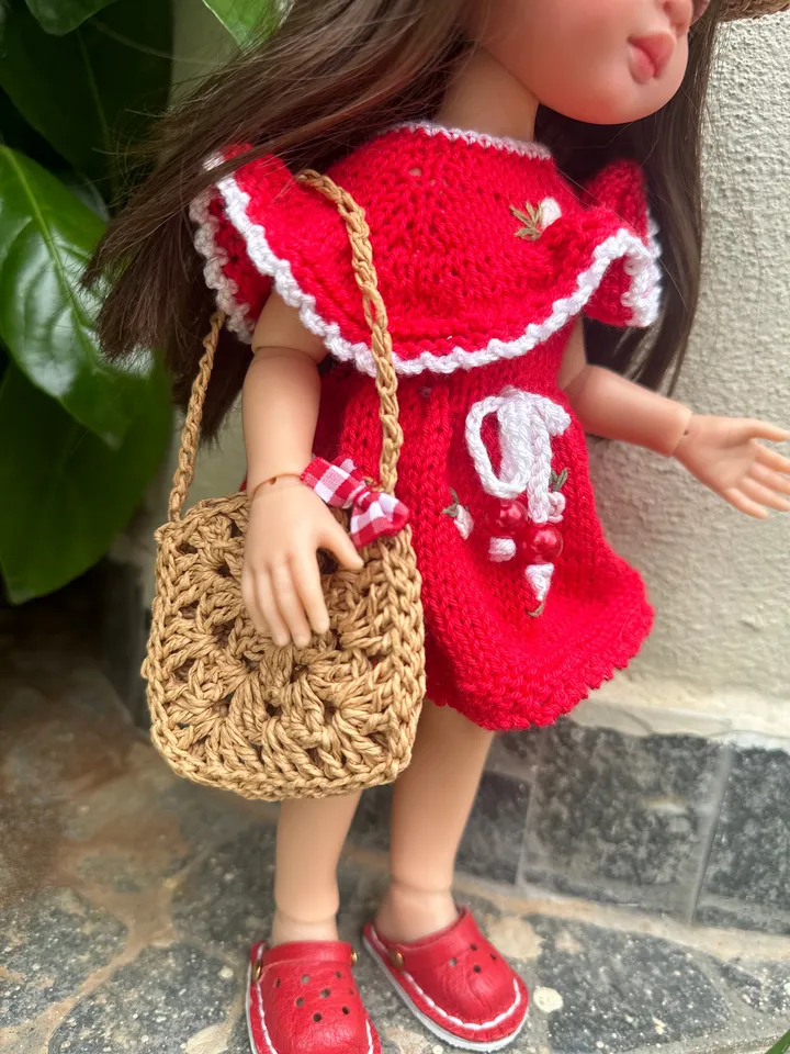 Paola Reina Doll 4 ITEMS Set: Exclusive Handmade Outfit - Dress, Summer hat, Bag, Crocs