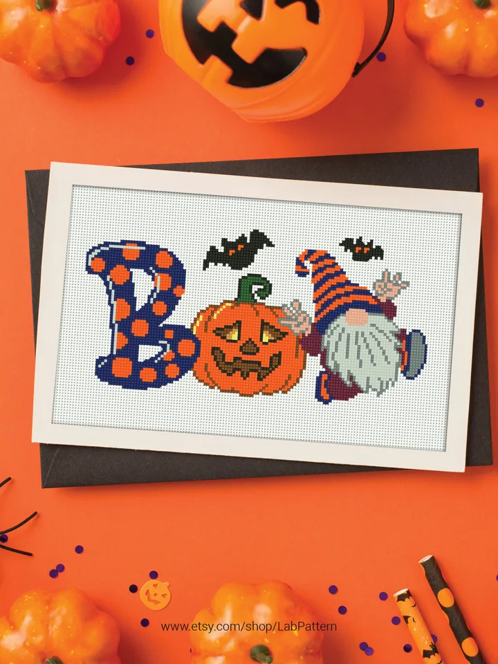 Gnome Boo Halloween Cross stitch pattern | Embroidery Pattern | Instant Download | Embroidery Designs