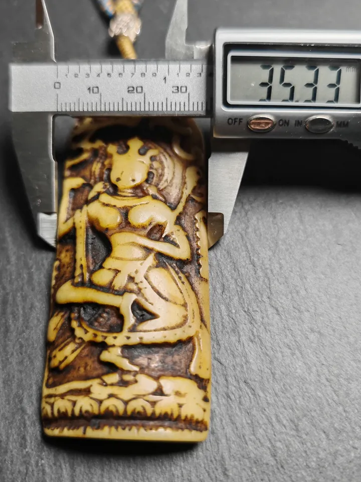 Gandhanra Vintage Yak Bone Carved Troma Nagmo Amulet - Tibetan Buddhist Black Dakini Female Deity Pendant