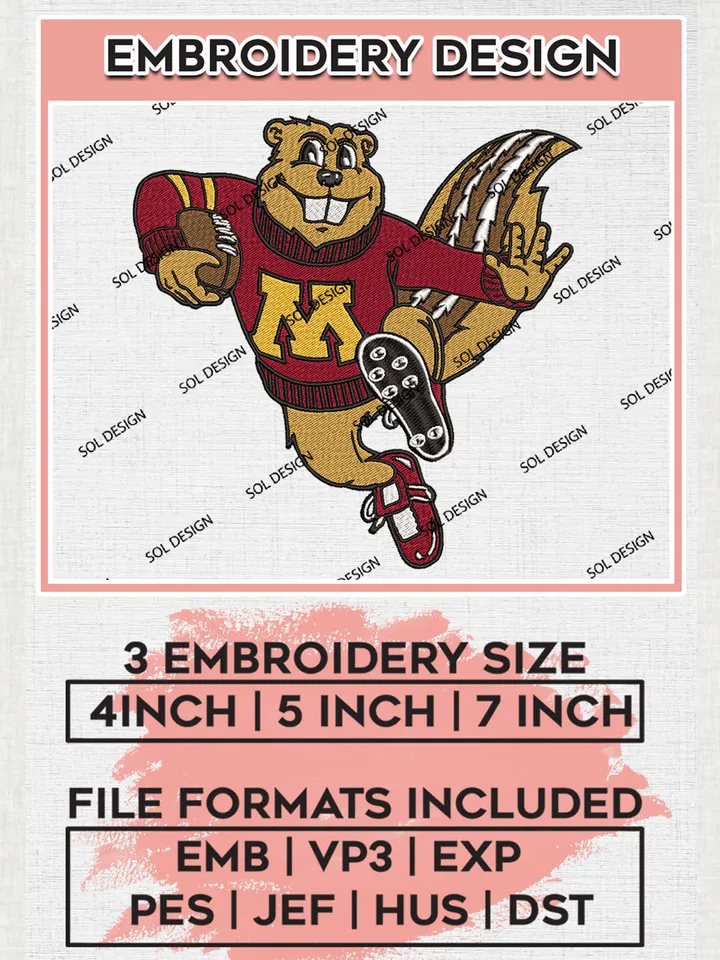 Minnesota Golden Gophers NCAA Football Team Logo Embroidery Design Files, NCAA Minnesota Golden Gophers Machine Embroidery, NCAA Teams, 3 sizes, NCAA Machine embroidery designs, Digital Download