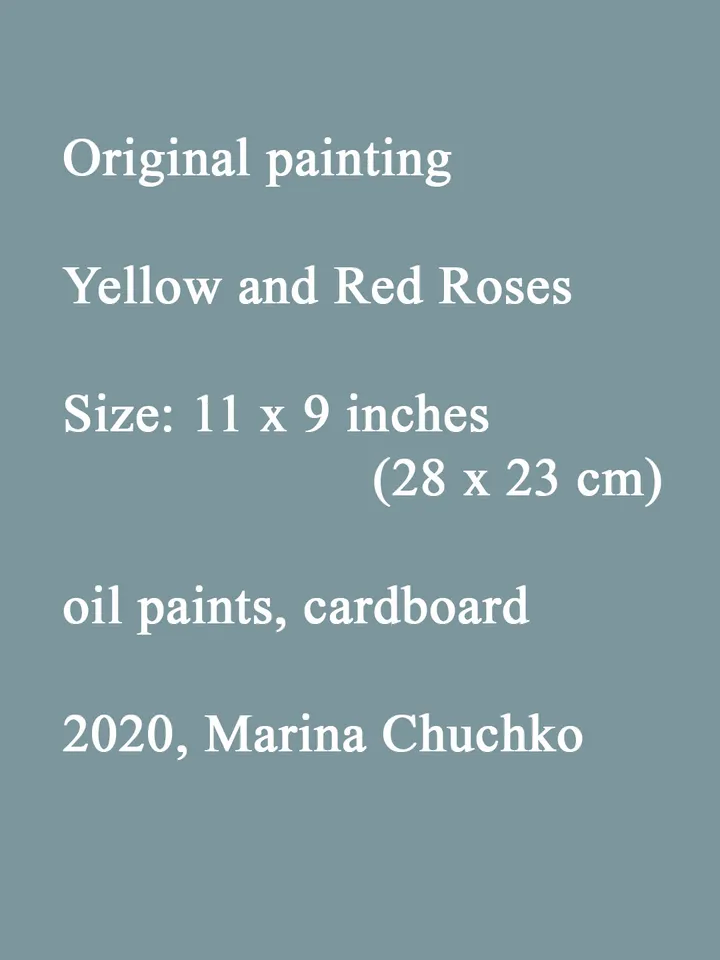 Yellow Red Roses Painting 11x9" Original Flower Art Oil Hand Painted Artwork Signed by artist Marina Chuchko Impressionist