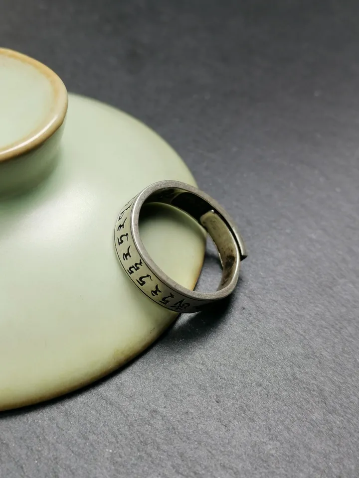 Gandhanra Unique Handcrafted Tibetan Silver Ring | Amitayus Ring and Mantra | Adjustable Size | Protection Jewelry | Spiritual Gift