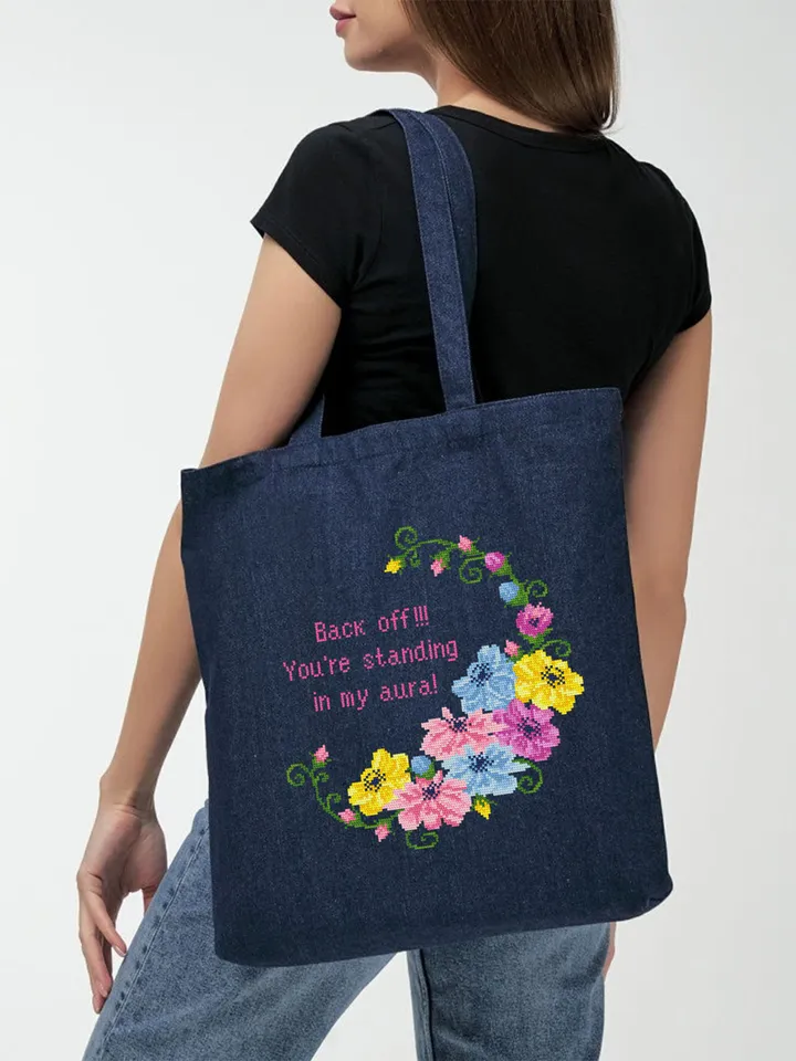 Funny framed quote cross stitch pattern PDF Floral frame cross stitch chart, Flower wreath cross stitch Instant download PDF, Back off #Q33