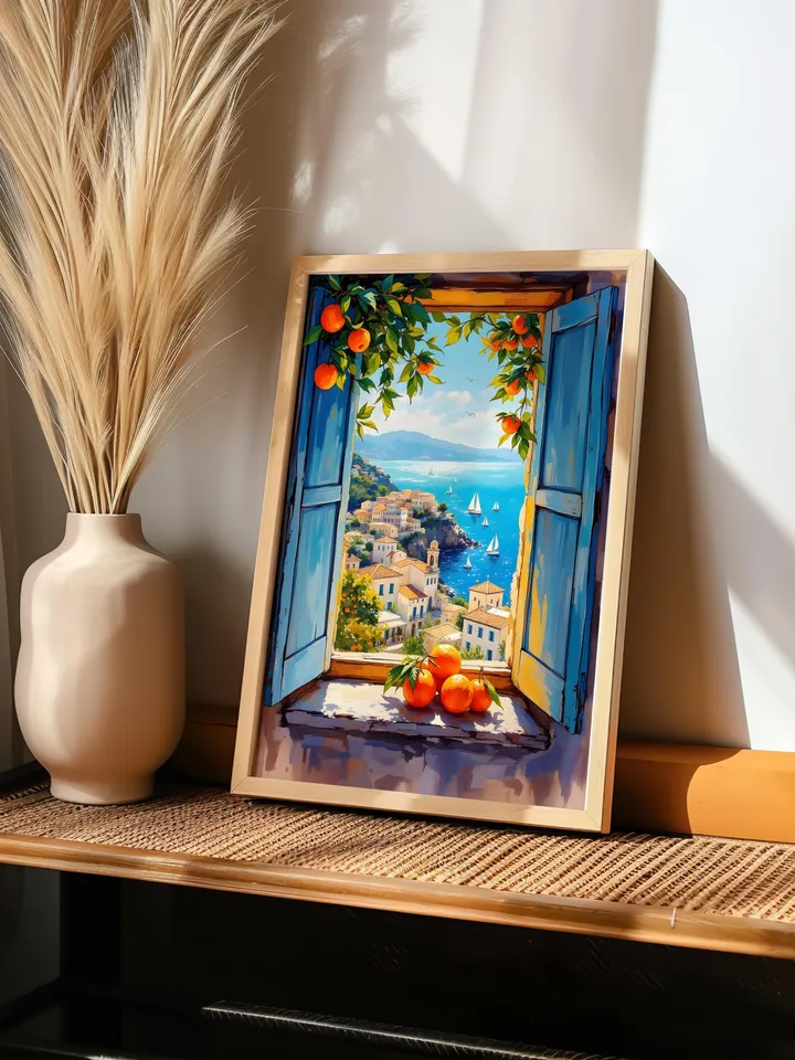 Open Window Henri Matisse Style Poster Coastal Orange Tree View Mediterranean Boats Fauvism Art Print Digital Wall Decor Digital HMS3
