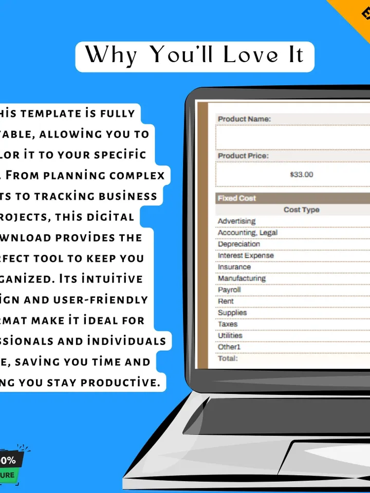 Financial Breakeven Calculator & Analysis Template, Google Sheets, Digital Download for Business Profit Planning