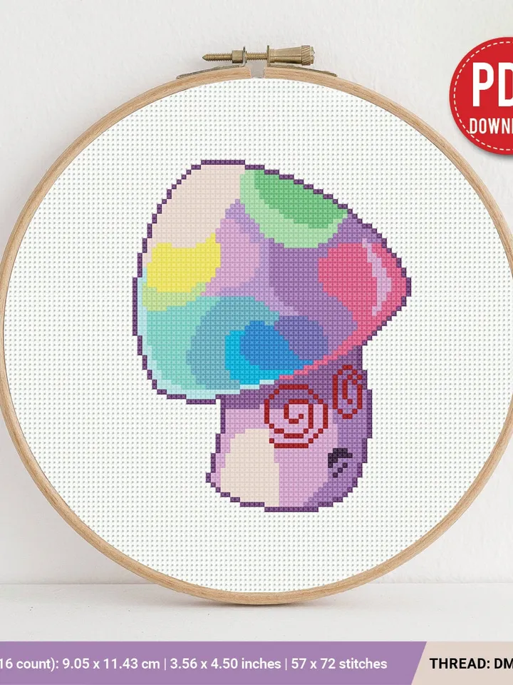 Hypno-Shroom Cross stitch patterns, Abstract, beginner counted, modern chart, gift DIY, embroidery, instant PDF