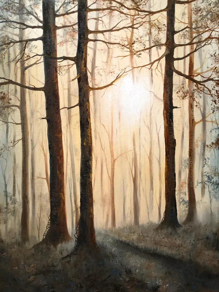 Forest Oil Painting Original Foggy Forest Wall Art Landscape Trees Painting