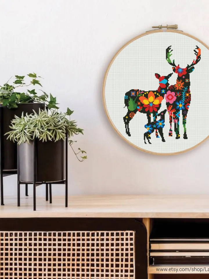 Deer Family Silhouette Cross stitch pattern | Embroidery Pattern | Instant Download | Embroidery Designs