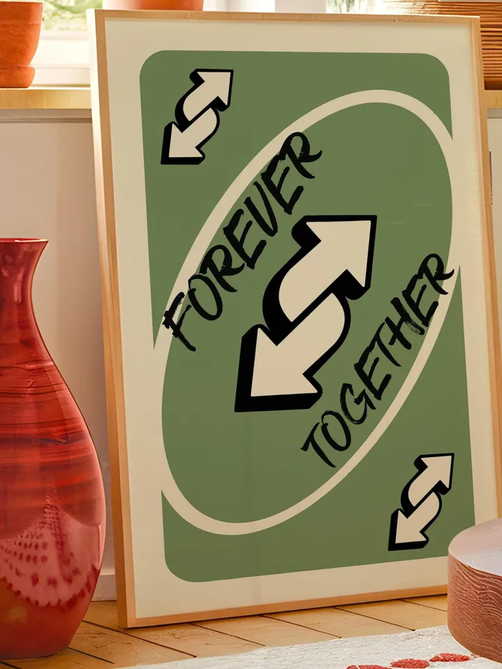 Forever Together play Reverse Card Wall Art Funny Meme Poster Digital Download Green Black Typography Pop Culture Print Game Room Meme Decor