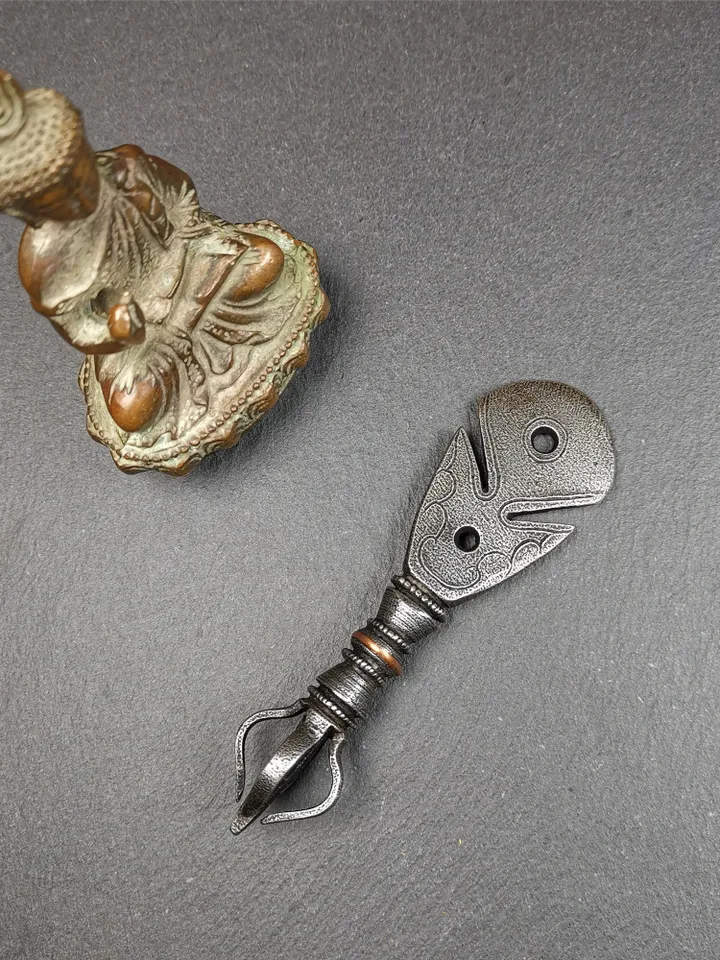 Gandhanra Handmade Tibetan Amulet,Kartika(knife of the dakinis), Trantic Buddhism Ritual Implement, Altar Tools,Made of Cold Iron,4.0"