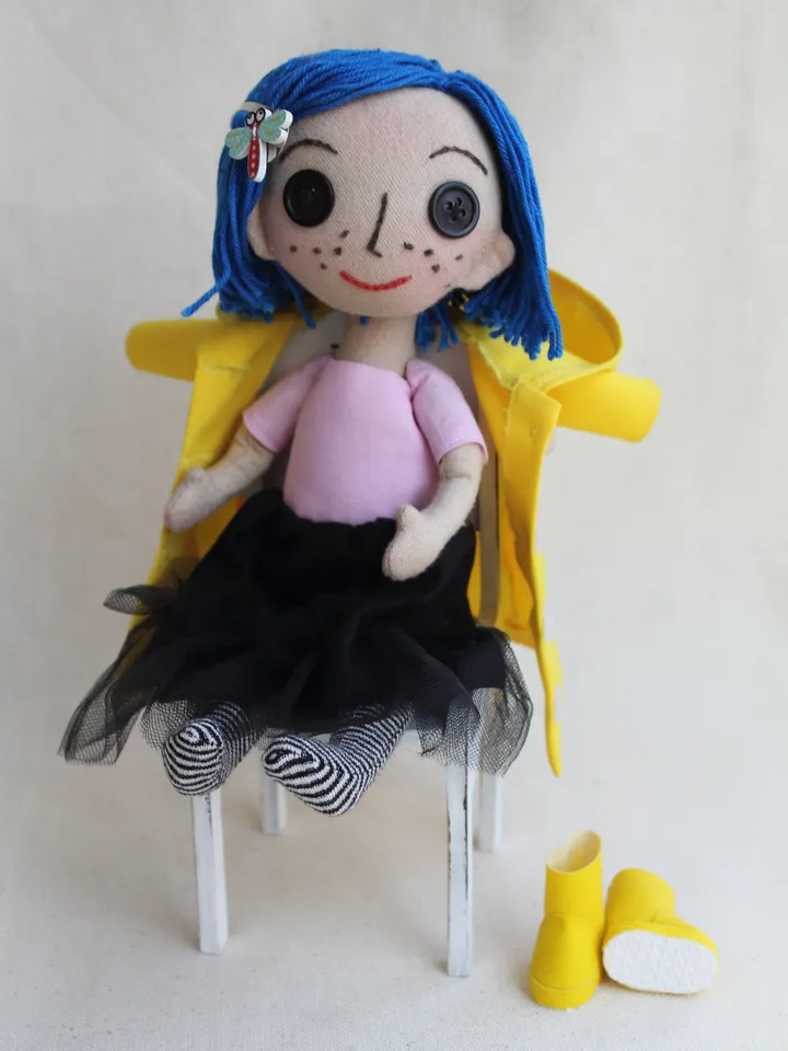 Coraline doll with button eyes , fabric dolls . handmade doll . Rag doll . Christmas gift ideas .