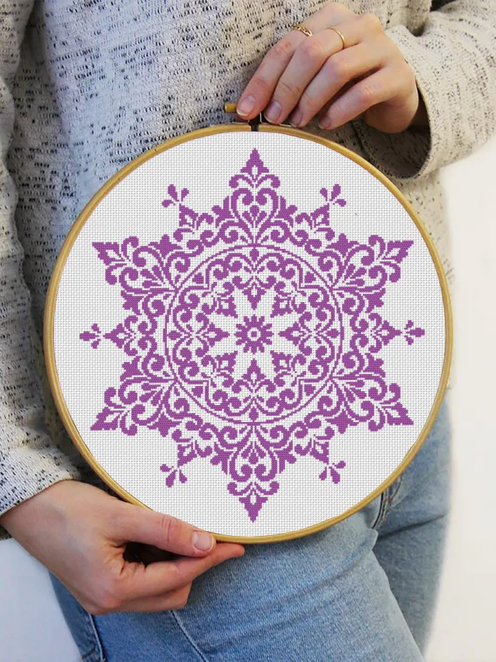 Mandala cross stitch pattern PDF download, Flower mandala pattern digital PDF, Mandala ornament cross stitch chart, Mandala embroidery #M241