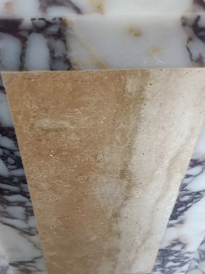 Calacatta Viola Marble and Travertine double color side table, end table, italian marble 100% handmade, cube marble, calacatta plinth