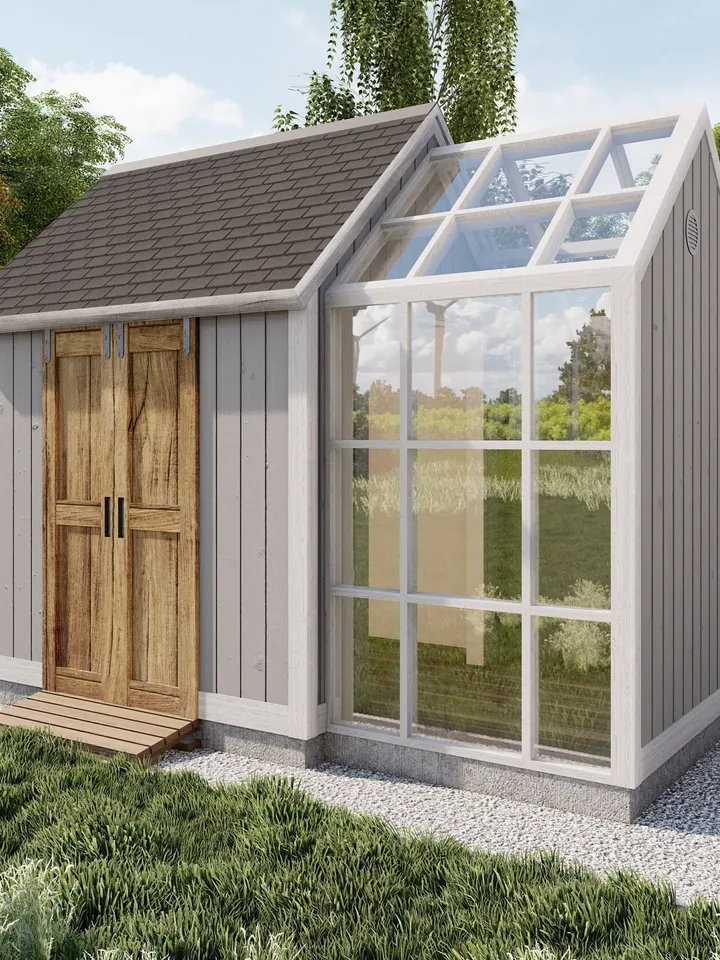 8'x13' Garden Greenhouse Shed plans, Wood Construction Storage Shed Drawings  with Material list