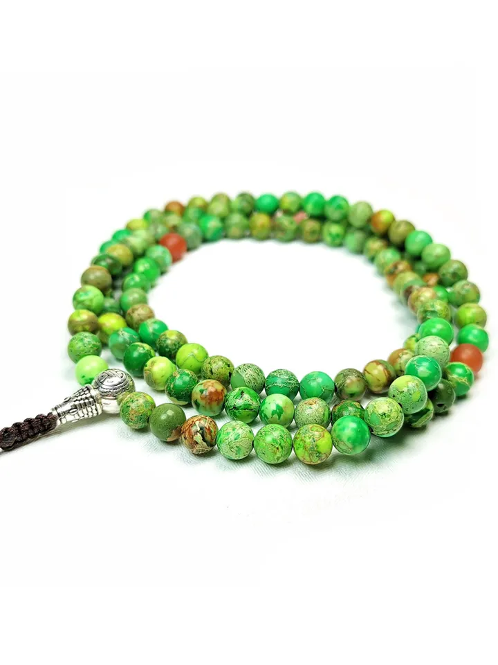 Gandhanra Unique Tibetan Siliceous Rock Beads Mala,6mm Prayer Beads for Women,27.6" Length