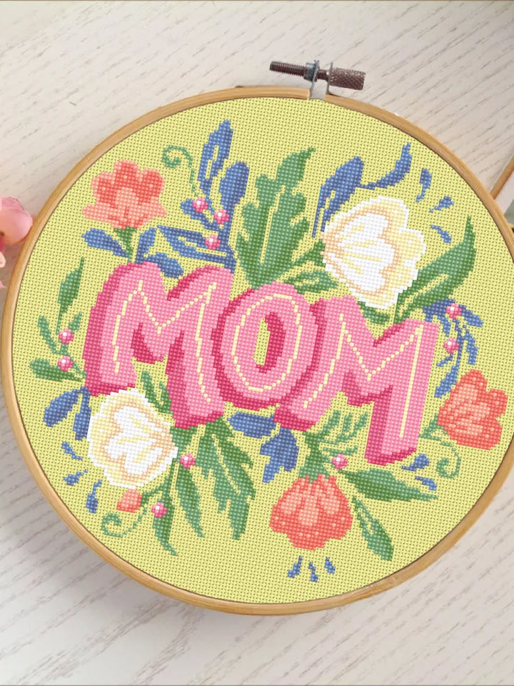 Bouquet flower cross stitch pattern download PDF Mom cross stitch chart, DIY gift for mother, Floral hoop art, Beginner cross stitch #Q46