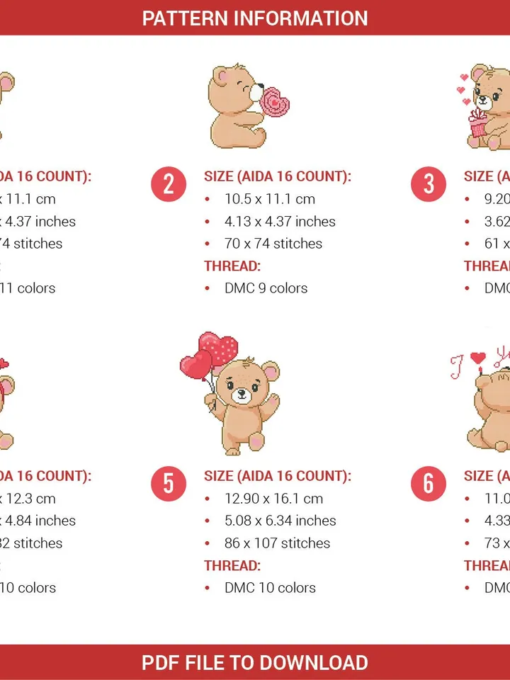Bear Cub Bundle of 6 Cross stitch pattern | Embroidery Pattern | Instant Download | Embroidery Designs