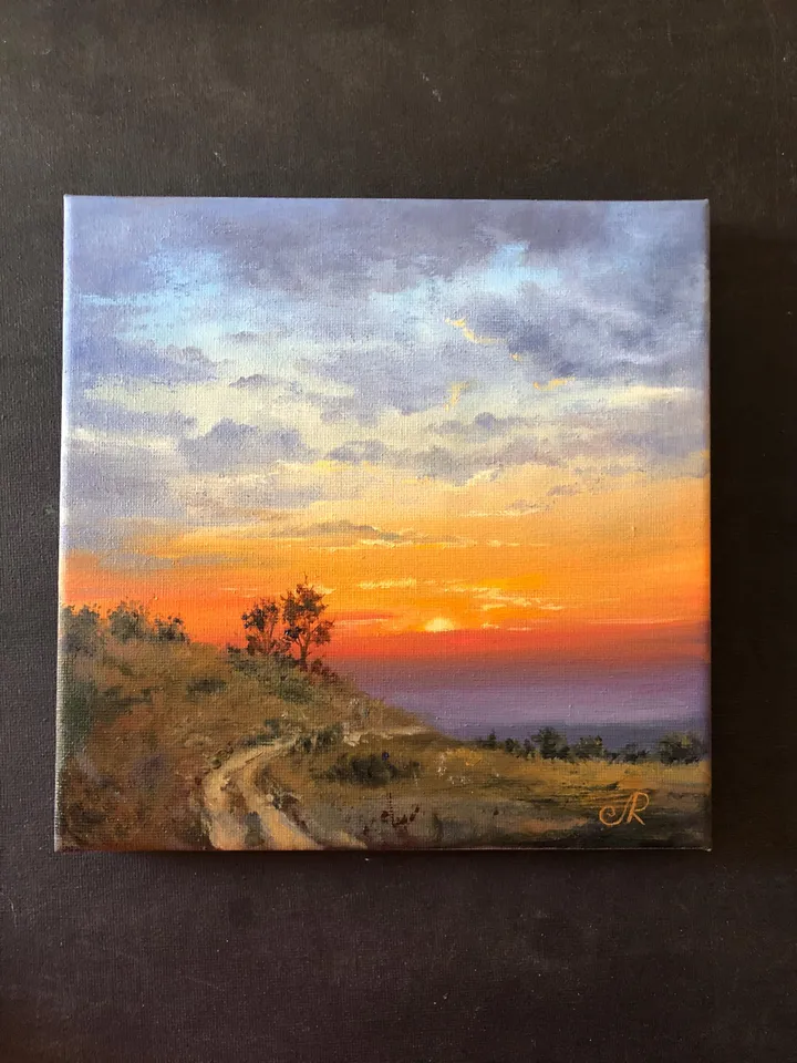 Sunset Oil Painting Original Art Sunset Landscape Painting