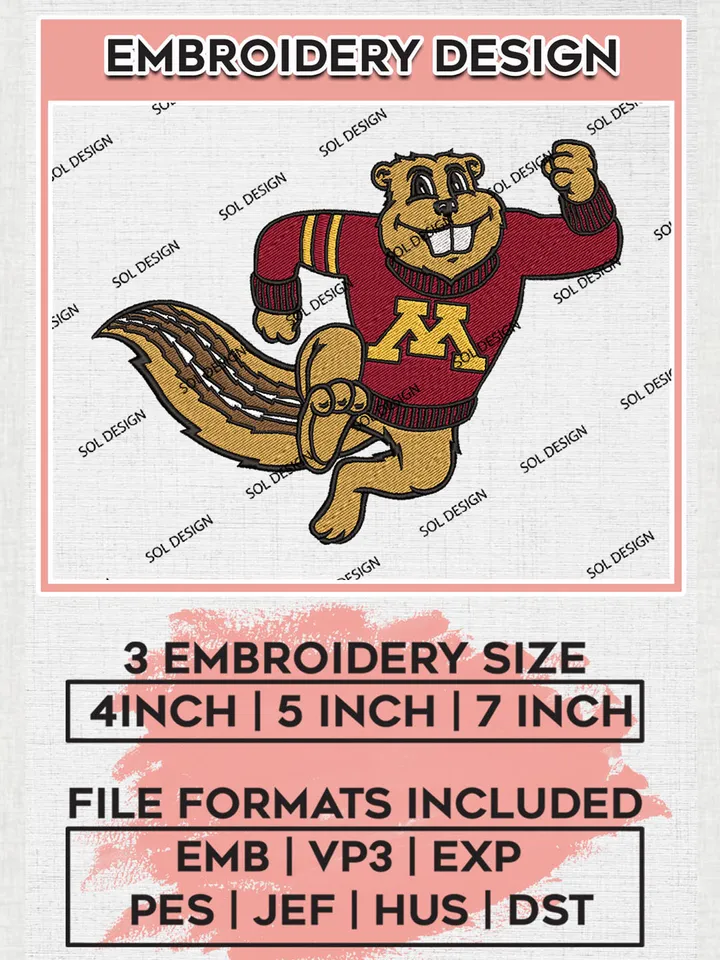 Minnesota Golden Gophers Team Mascot Logo Embroidery Design Files, NCAA Minnesota Golden Gophers Machine Embroidery, NCAA Teams, 3 sizes, NCAA Machine embroidery designs, Digital Download