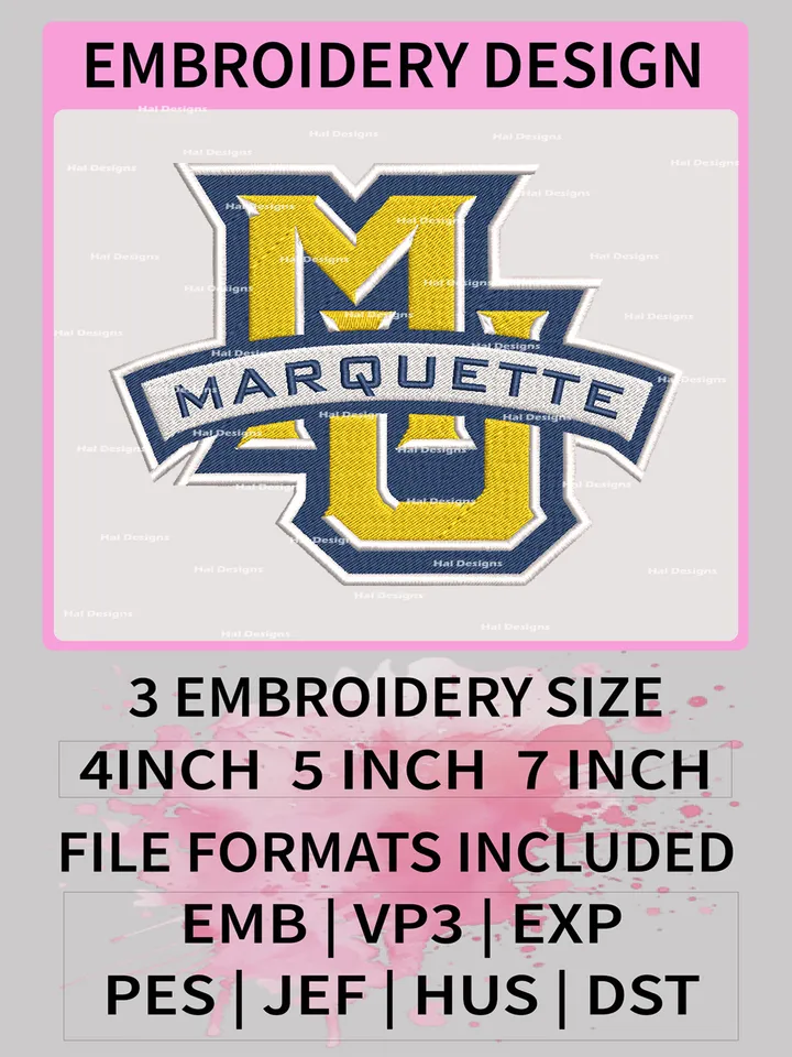 NCAA Marquette Golden Eagles Embroidery File, 3 Sizes, 6 Formats, NCAA Machine Embroidery Design, NCAA Logo, NCAA Teams