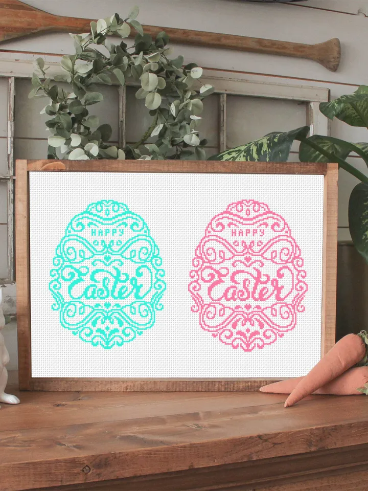 Easter egg cross stitch pattern PDF Happy Easter cross stitch download PDF, Monochrome cross stitch chart, Vintage easter ornament #T4