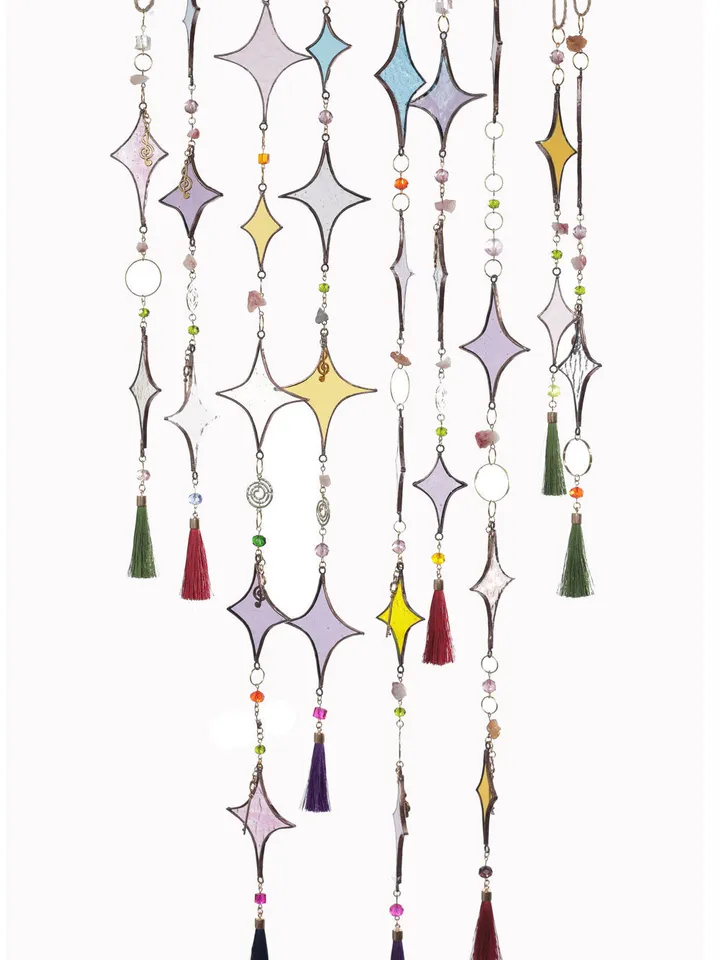 Garlands. Children's. Bells. Stars, Childhood Garland, Glass Bell Garland, Star Garland, Stained Glass Garland, Whimsical Glass Decorations, Holiday Garland with Bells and Stars
