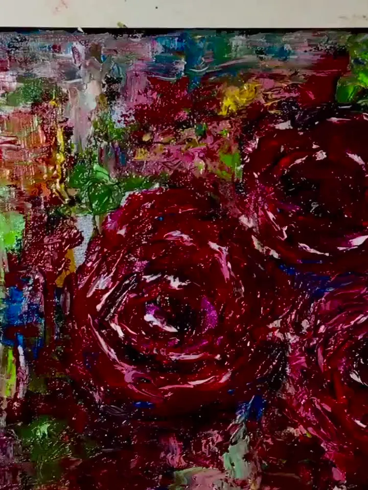 Bright Red roses original impasto oil painting ,roses canvas art,roses textured painting,handmade painting, red roses wall decoration