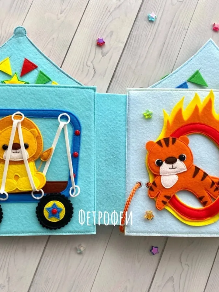 Circus Quiet book Pattern PDF, Activity Felt book pattern, Soft montessori book template, Quiet book sewing ideas for baby 1, 2, 3 year old