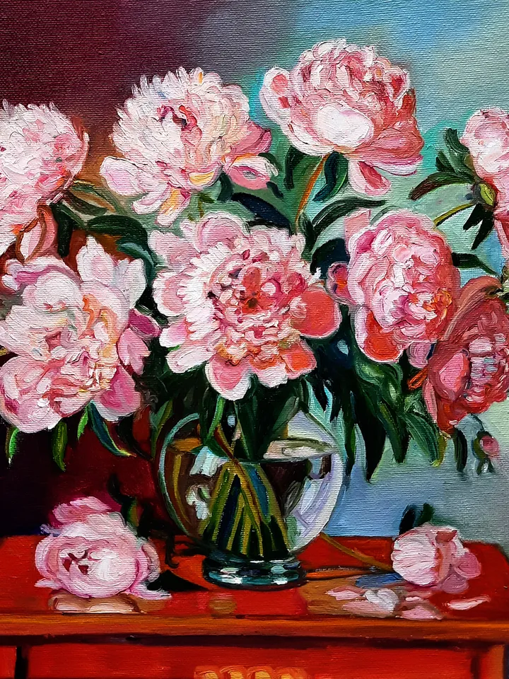 Peonies Art Floral  Original Oil Painting Impasto Oil on Canvas