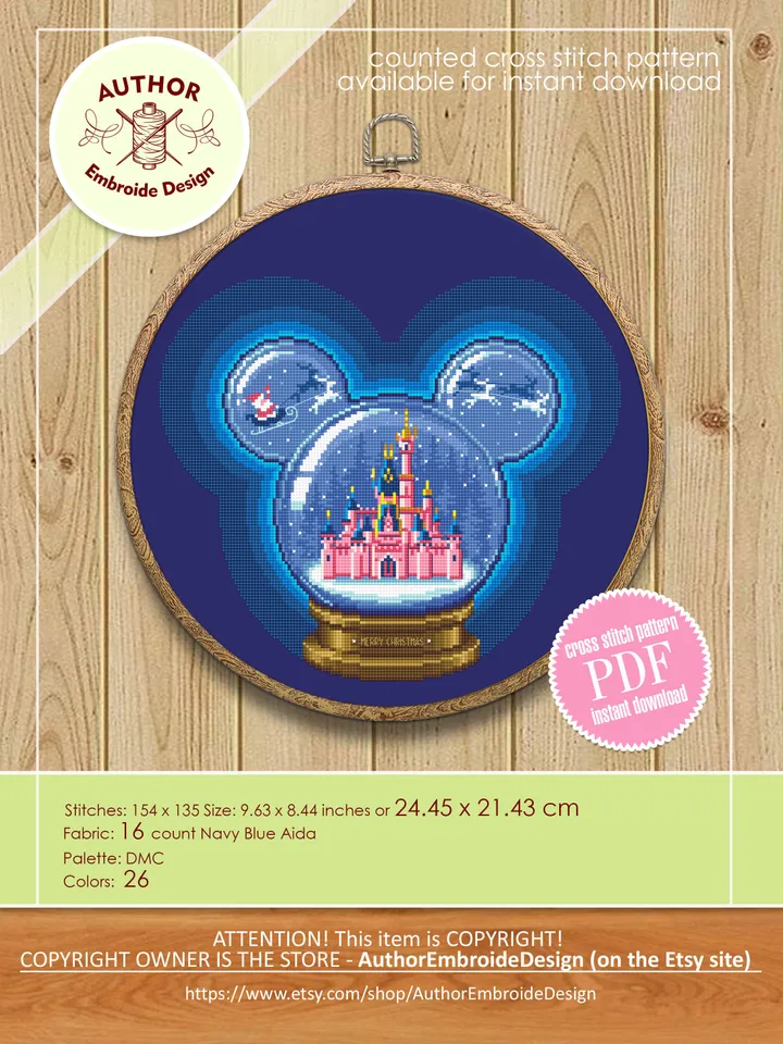 Christmas glass ball cross stitch pattern download PDF Fairy castle cross stitch chart, Christmas mouse pattern PDF Christmas ornaments #N92