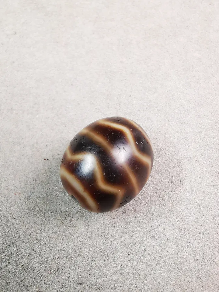 Gandhanra Tibetan Round Fortune Wave Dzi Bead(Darrow or Taklok Dzi),Tibetan Chung,Wealth Amulet,Small Size 20*17 mm