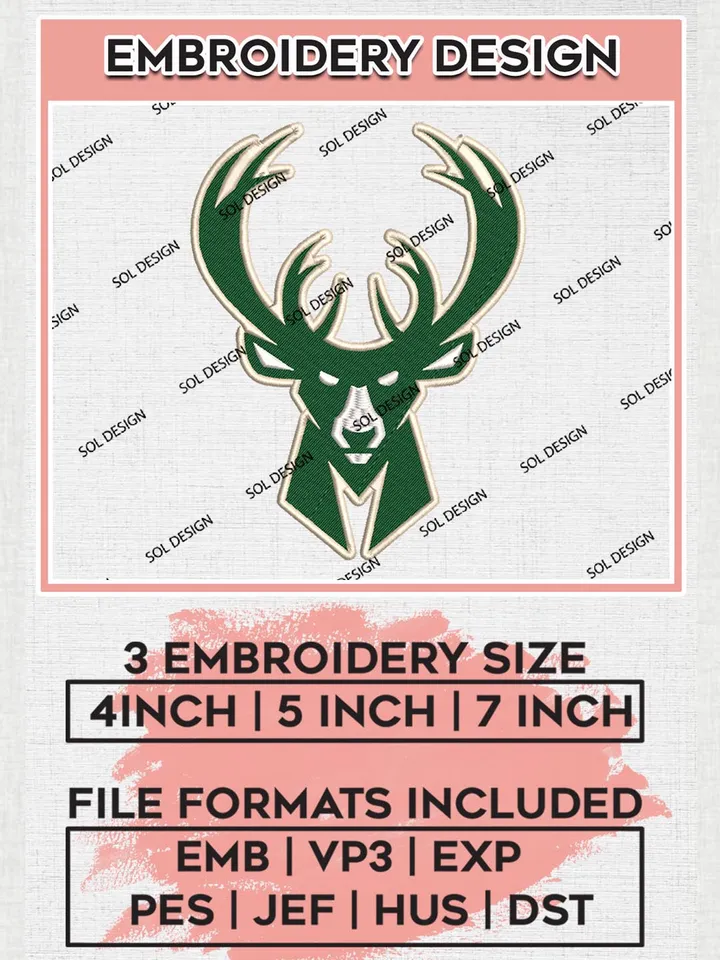 NBA Milwaukee Bucks Machine Embroidery Designs, NBA Bucks Embroidery Design Files, NBA Logo Machine Embroidery, NBA Embroidery Design, Digital Download
