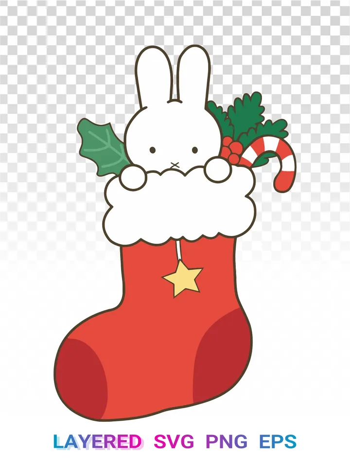 🎄 Miffy Christmas Stocking SVG, Holiday Bunny PNG Cricut