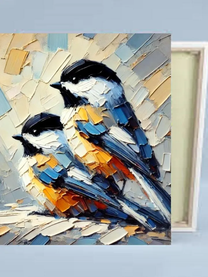 Titmouse Painting On Canvas Birds Original Art Gifts Animal Artwork Titmouse Impasto Oil Wall Art Personalized Gifts by ArtProkopaloSv