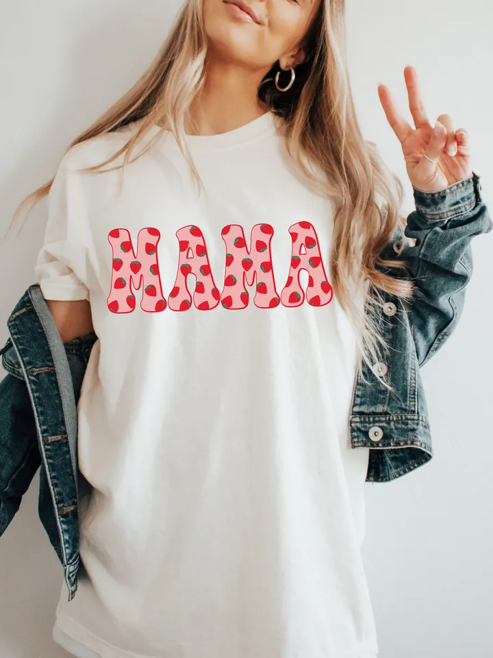 Trendy Retro Mama PNG Strawberry Berry First Summer Varsity Popular Aesthetic Trendy Mom Berry Sweet Shirt Design Sublimation DTG PNG