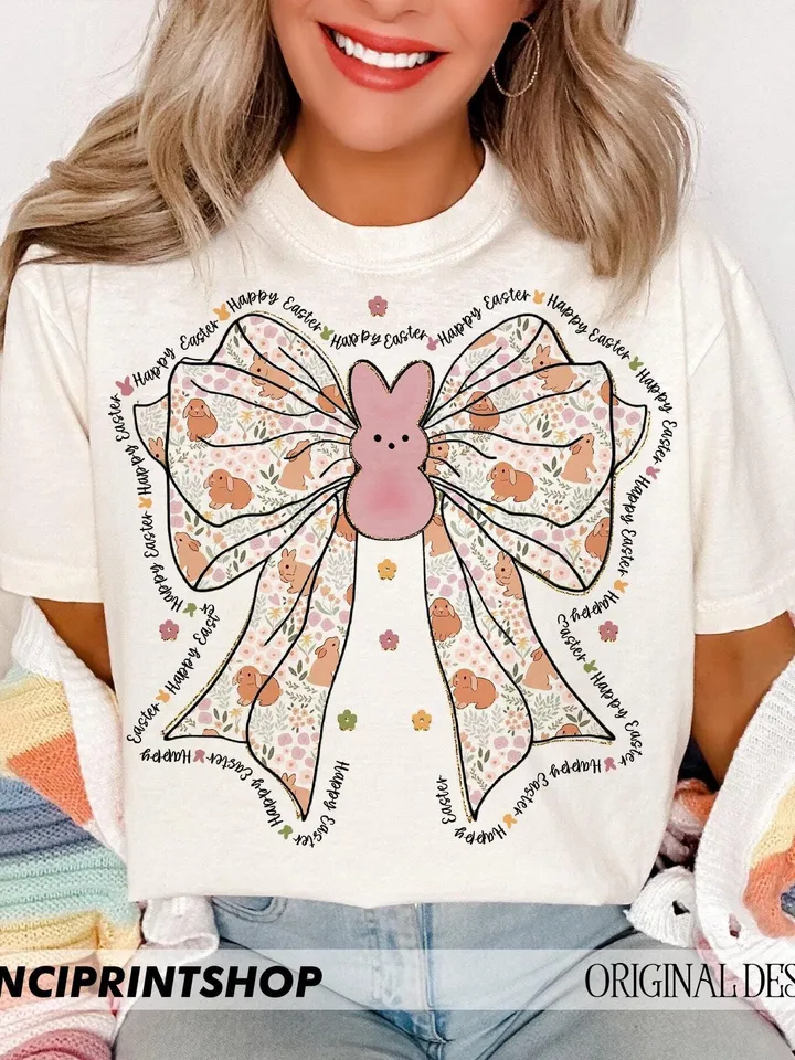 Bunny Coquette easter png, Floral easter bow png, happy easter png, easter coquette png, bunny bow png, Girls Easter, Retro Easter png
