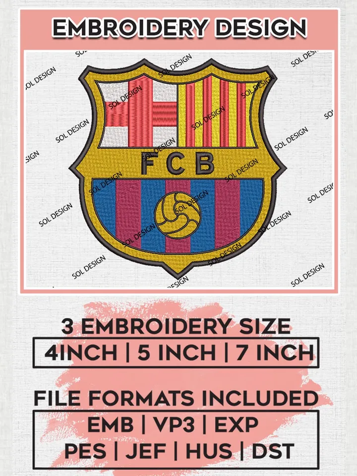Barcelona Logo Embroidery Design, La Liga Embroidery files, La Liga Barcelona Teams, Football, Digital Download