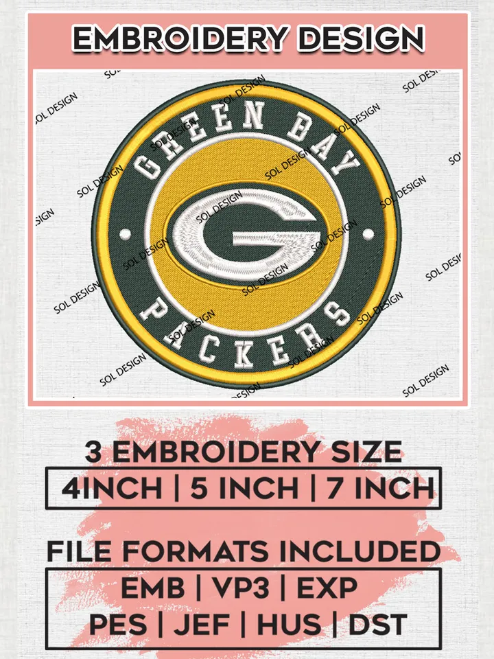 NFL Green Bay Packers Circle Logo Embroidery Designs, NFL Packers, NFL Embroidery Designs, NFL Green Bay Packers Machine Embroidery Design, Digital Download