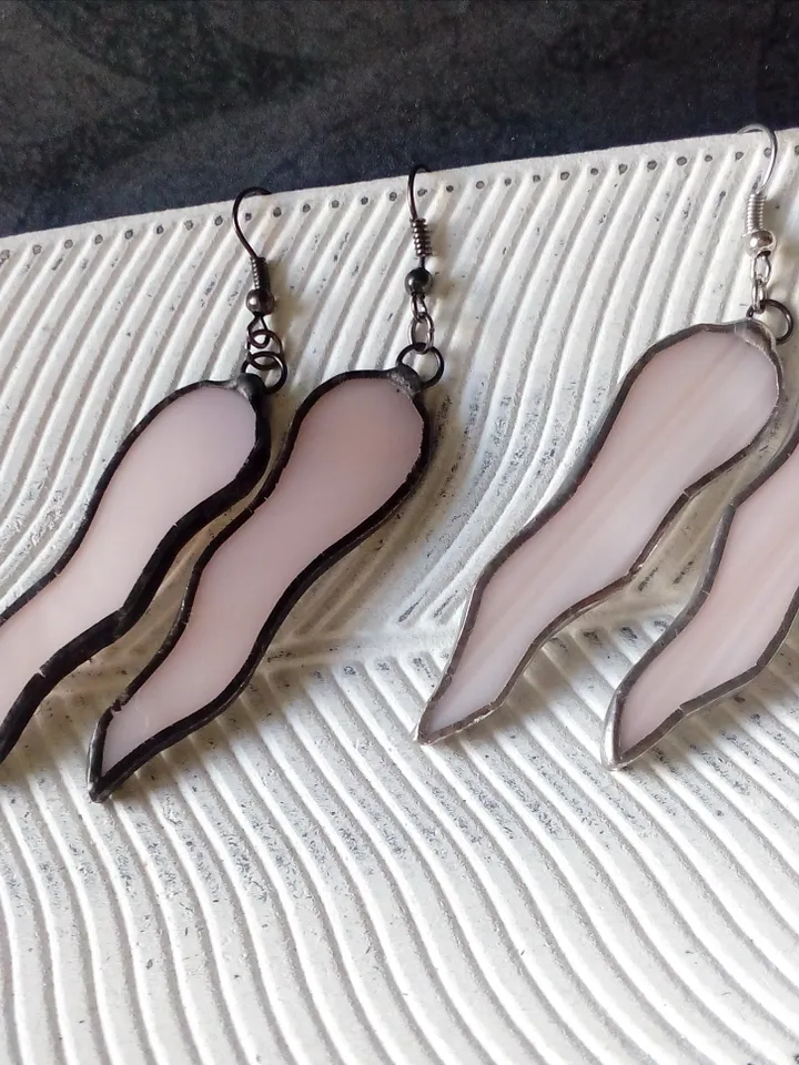 Octopus tentacle earrings, milk glass Dangle earrings, simple stained glass, Wavy curved earrings