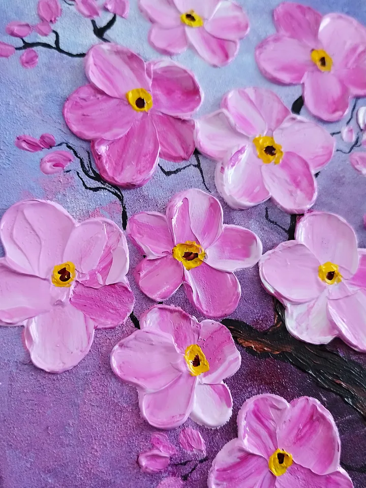 Cherry blossom texture painting acrylic Sakura art wall decor