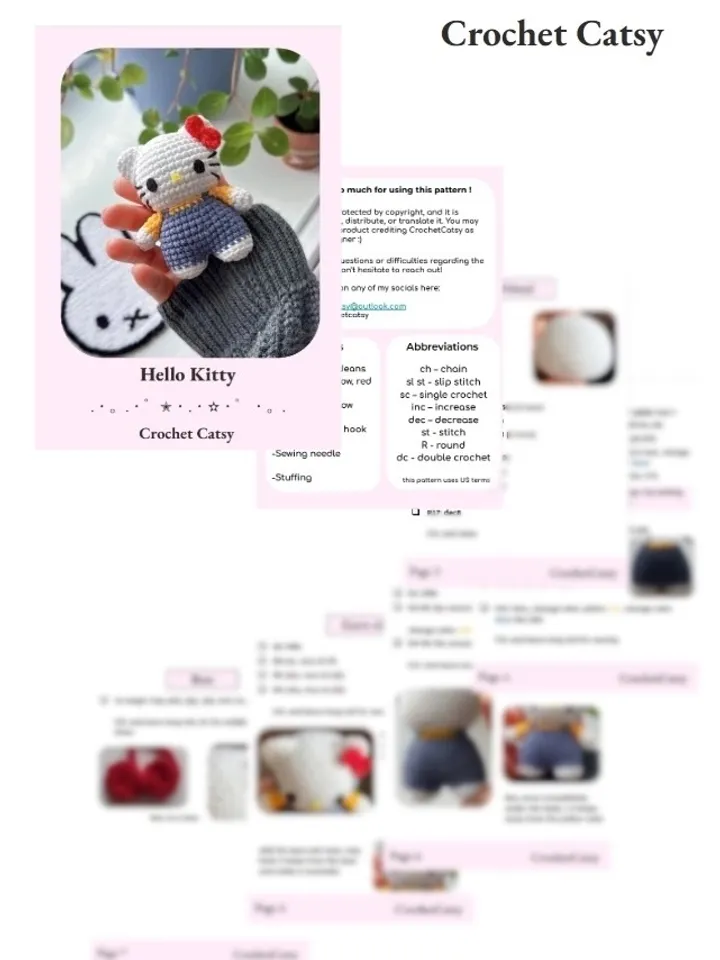 CROCHET PATTERN hello kitty PDF file, US terms, sanrio collection