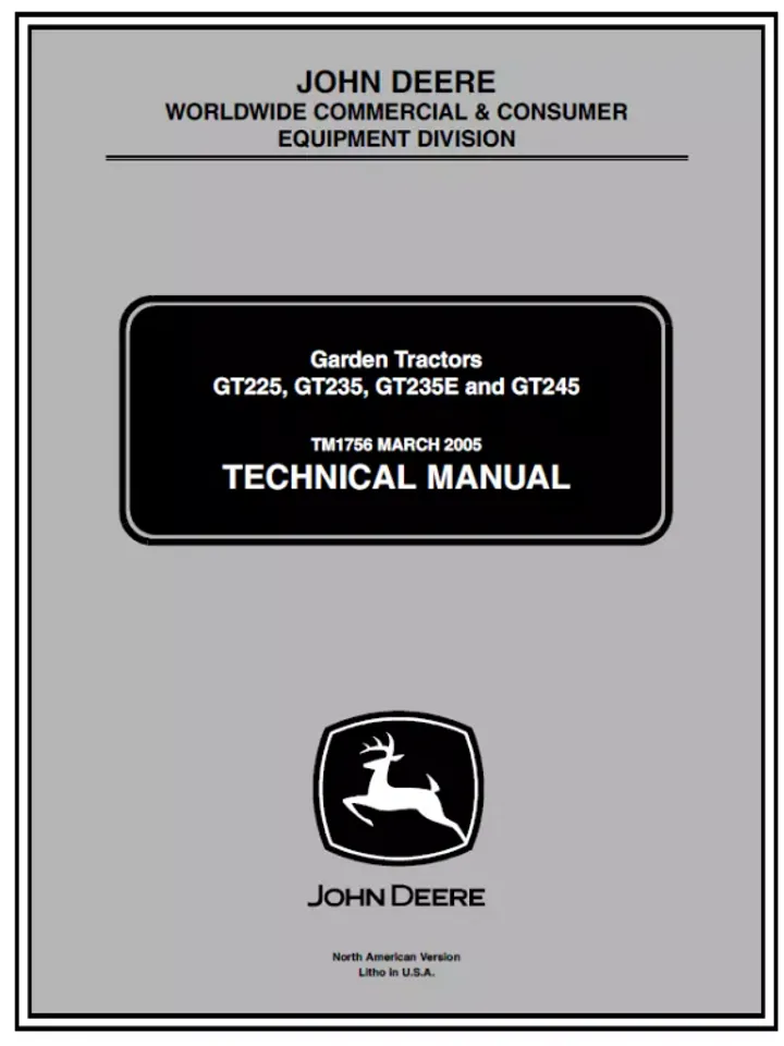 JOHN DEERE GT225 GT235 GT235E LAWNMOWER TRACTOR MANUAL SERVICE TECHNICAL REPAIR