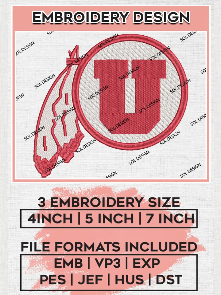 NCAA Utah Utes College Team Logo Embroidery Design Files, NCAA Utah Utes Machine Embroidery, NCAA Teams, 3 sizes, NCAA Machine embroidery designs, Digital Download