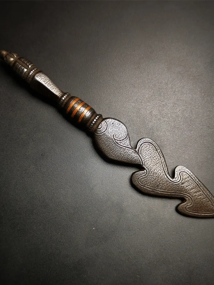 Gandhanra Tibetan Amulet Kila Dagger (Dorje Phurba),Snake Spear,Dharma Ritual Altar Tool,Made of Cold Iron inlaid with Copper