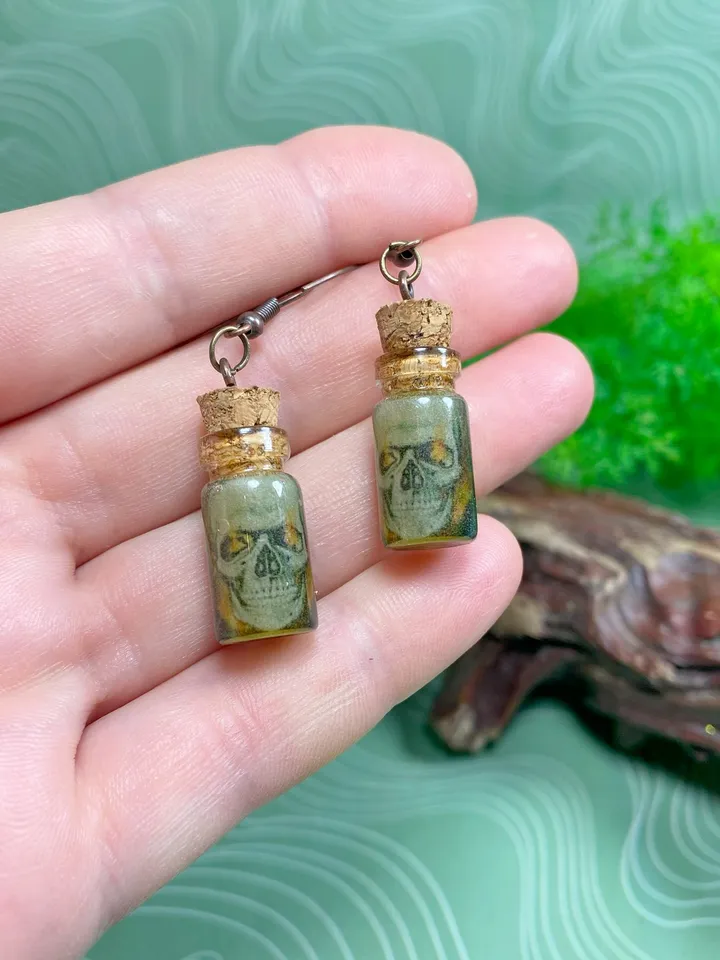 Creative handmade earrings. Interesting idea. Author's design. Earrings for Halloween.