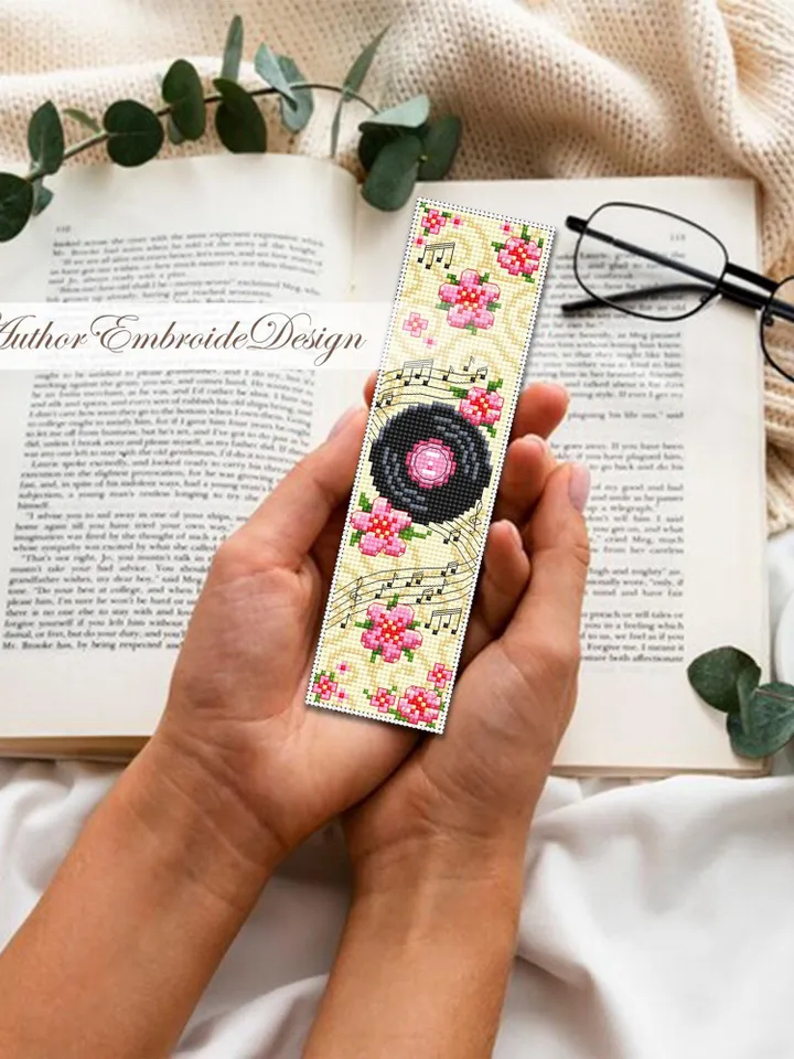 Music bookmark set cross stitch pattern PDF download Treble clef cross stitch chart, Flower bookmark pattern digital, Music lover gift #B412