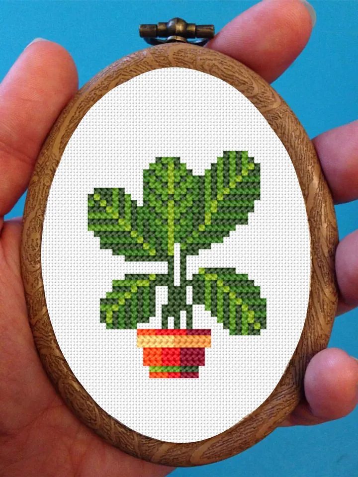 Mini plant cross stitch pattern download PDF, Small floral cross stitch chart, Quick cross stitch sampler, Potted plants embroidery PDF #P18