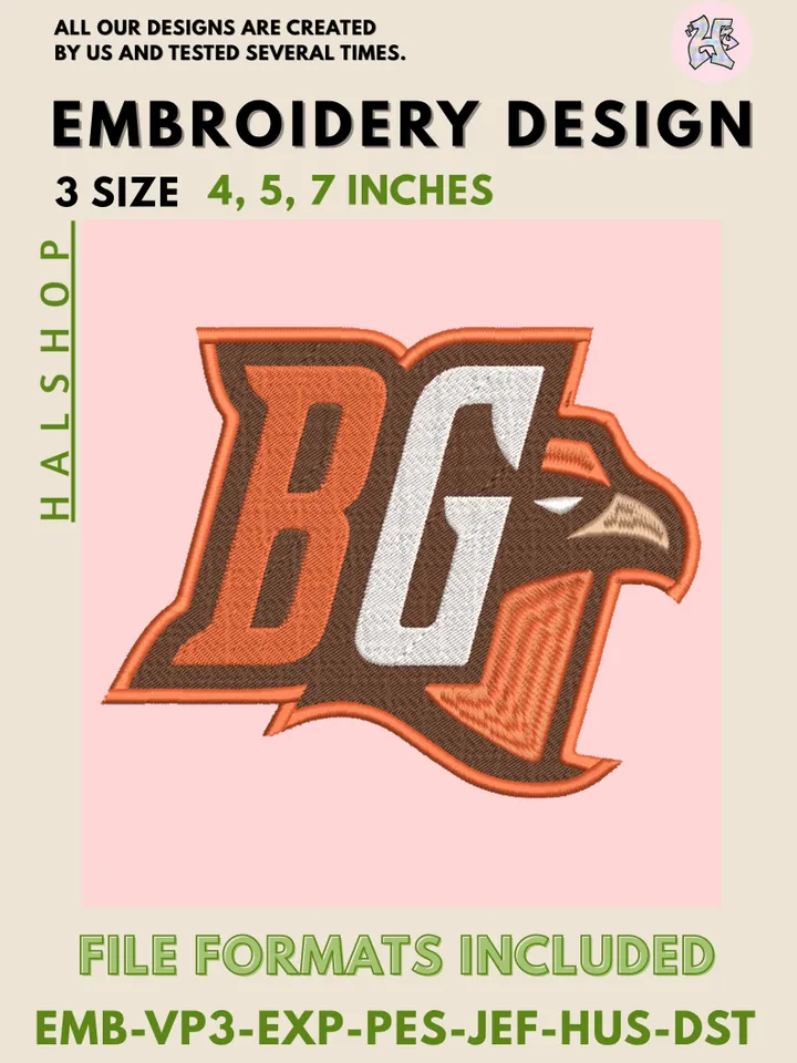 NCAA Bowling Green Falcons Round Logo Embroidery, NCAA Bowling Green Falcons Logo Embroidery Files, NCAA Teams, Machine Embroidery Designs, Digital Download