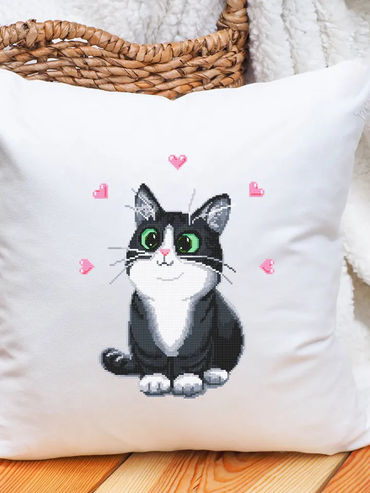 Cute black cat cross stitch pattern download PDF, Animal cross stitch chart, Cat embroidery PDF, Kitten cross stitch, Gift for cat lover #K2